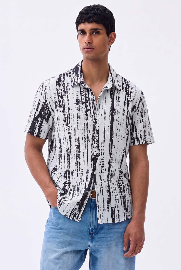 Men's Premium Abstract Brushstroke Short-Sleeve Casual Shirt