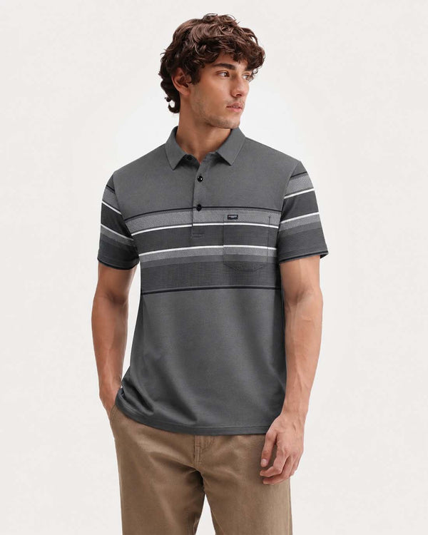 Men’s Premium Textured Polo with Striped Panel Design T-shirt