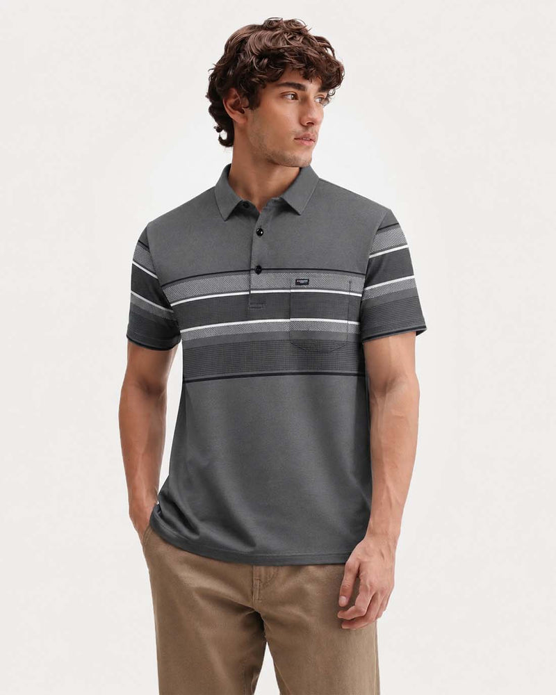Men’s Premium Textured Polo with Striped Panel Design T-shirt