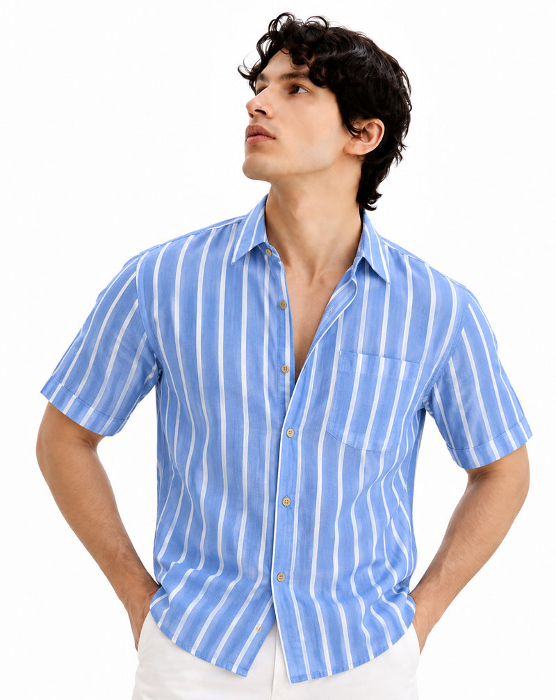 Men's Premium Striped Short-Sleeve Cuban Collar Shirt