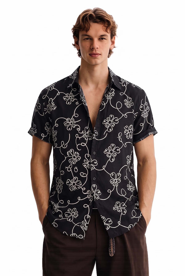 Men's Premium Line-Art Floral Printed Casual Shirt