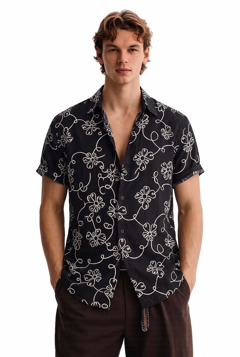 Men's Premium Line-Art Floral Printed Casual Shirt