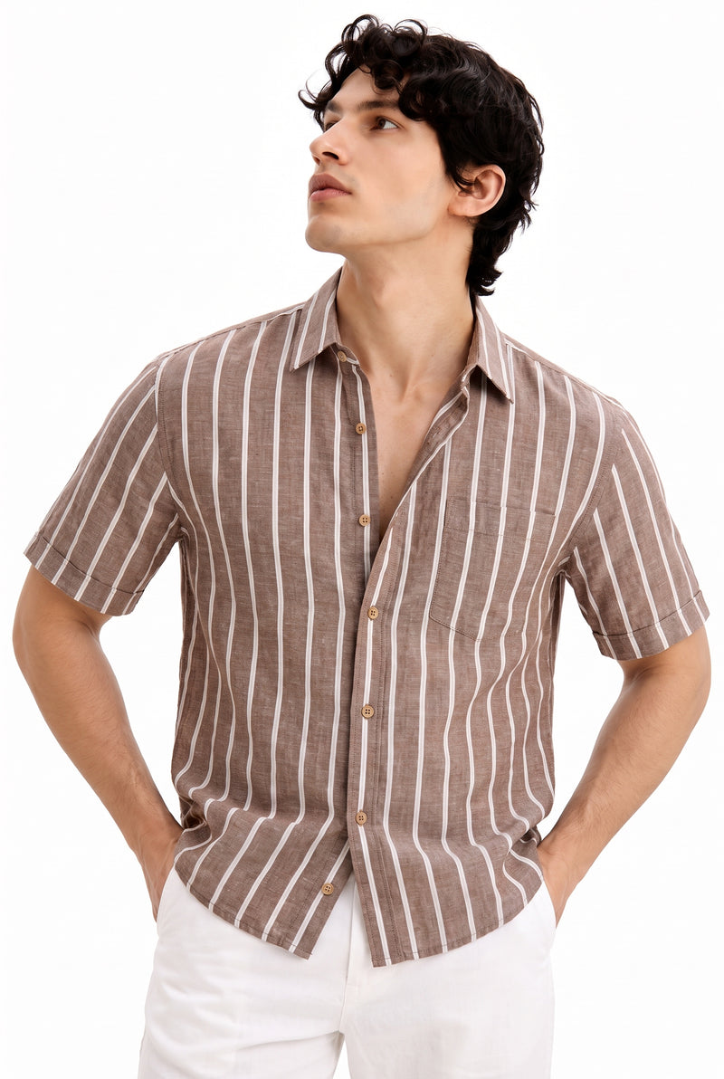 Men's Premium Striped Short-Sleeve Cuban Collar Shirt