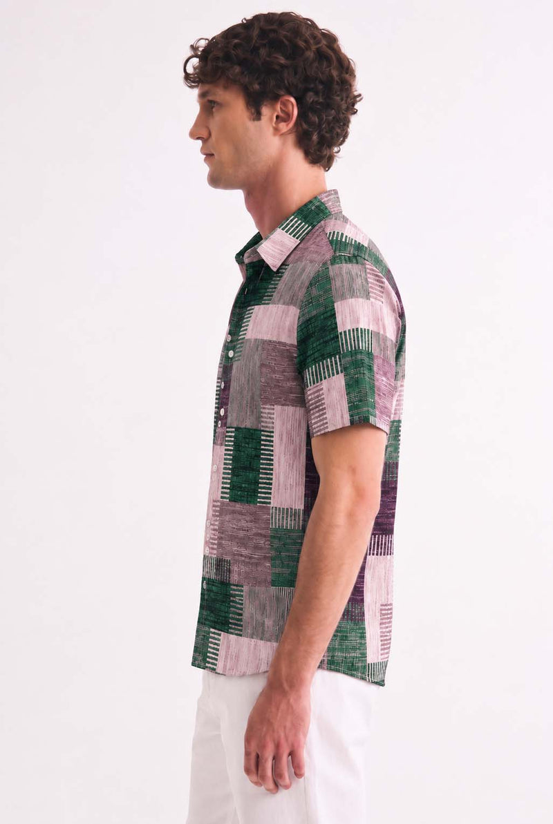 Men's Premium Multicolor Abstract Patchwork Short-Sleeve Casual Shirt
