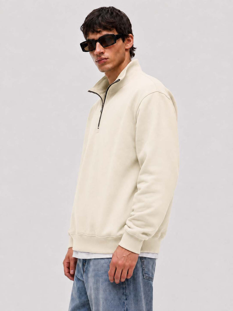 Men’s Premium Casual Full Sleeve Half-Zip Stand Collar Sweatshirt