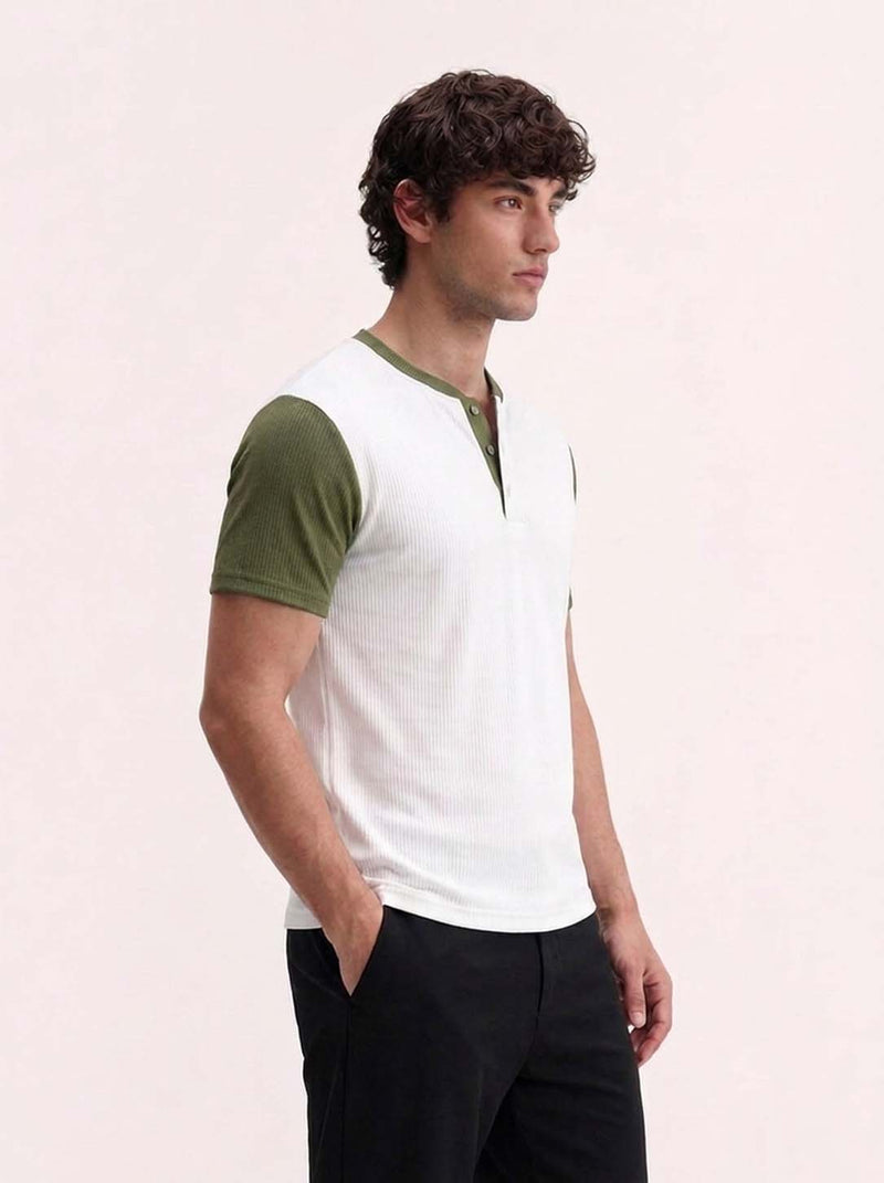 Men's Premium Ribbed Henley Neck Raglan T-Shirt
