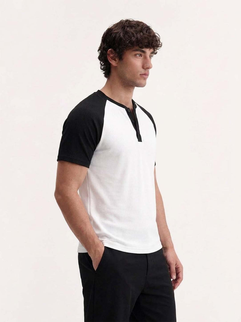 Men's Premium Ribbed Henley Neck Raglan T-Shirt