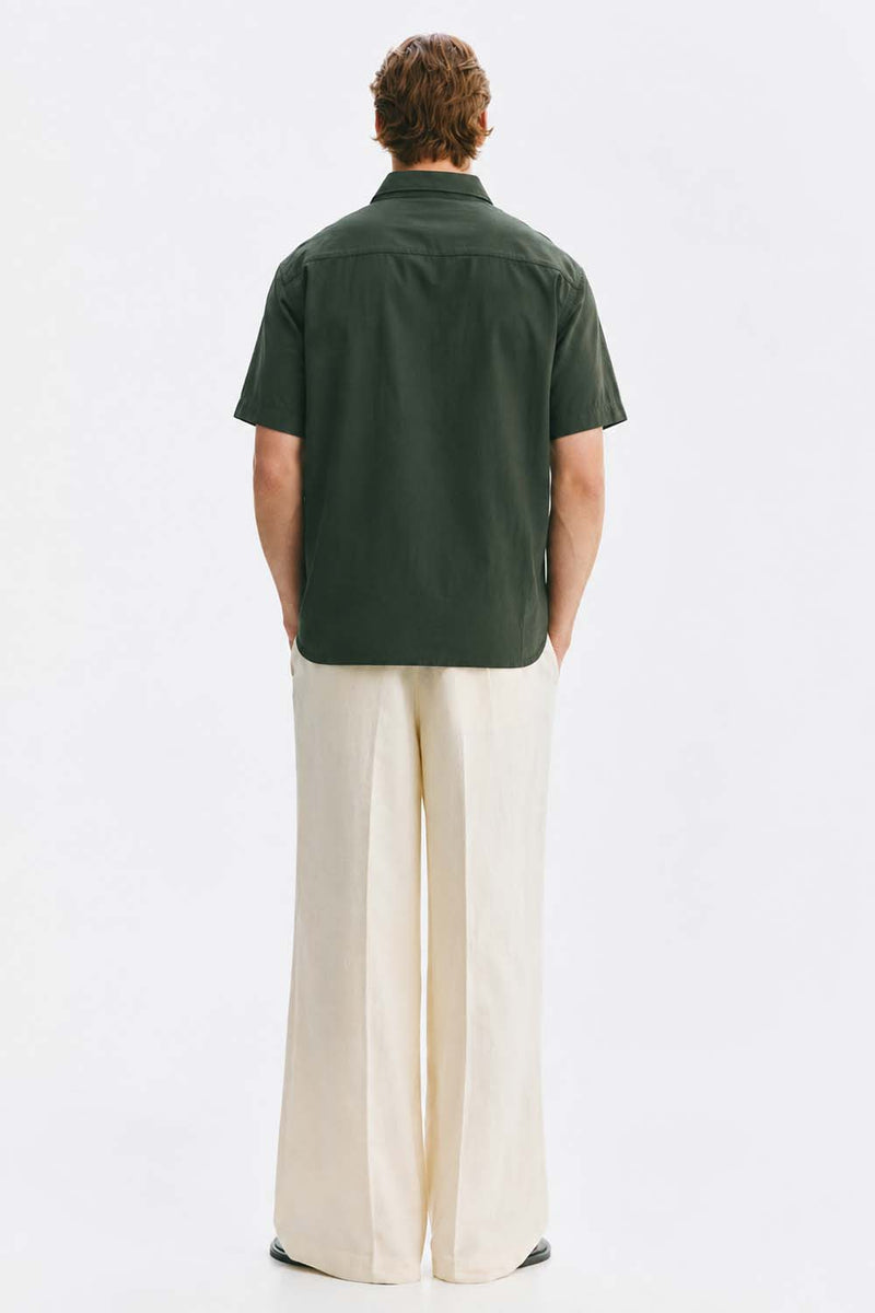 Men’s Linen-Cotton Short Sleeve Button-Down Shirt with Chest Pocket