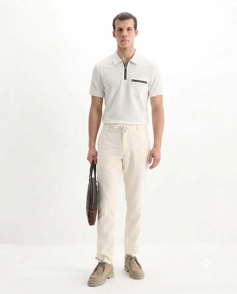 Men’s Premium Textured Half-Zip T-Shirt with Chest Pocket