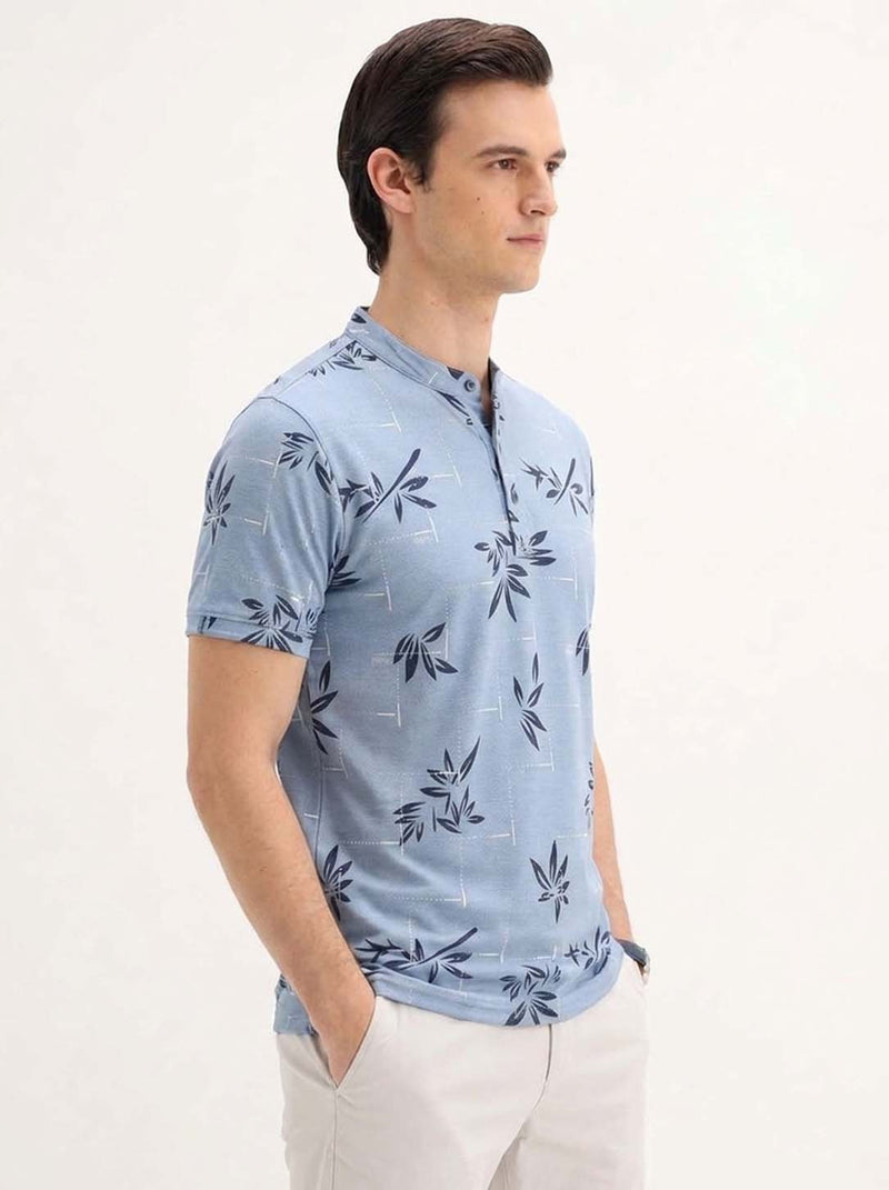 Men's Premium Printed Mandarin Collar Henley T-Shirt