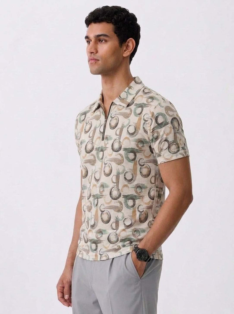 Men's Premium Printed Half-Zip Regular fit T-Shirt