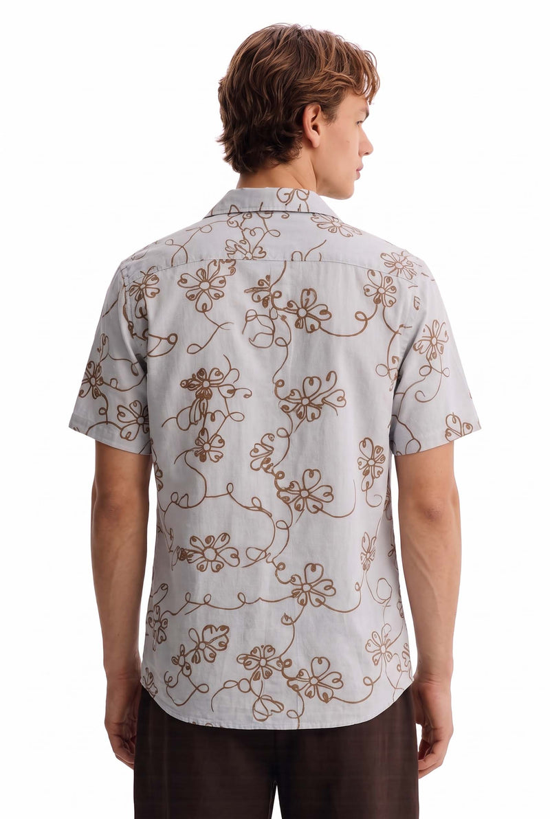 Men's Premium Line-Art Floral Printed Casual Shirt