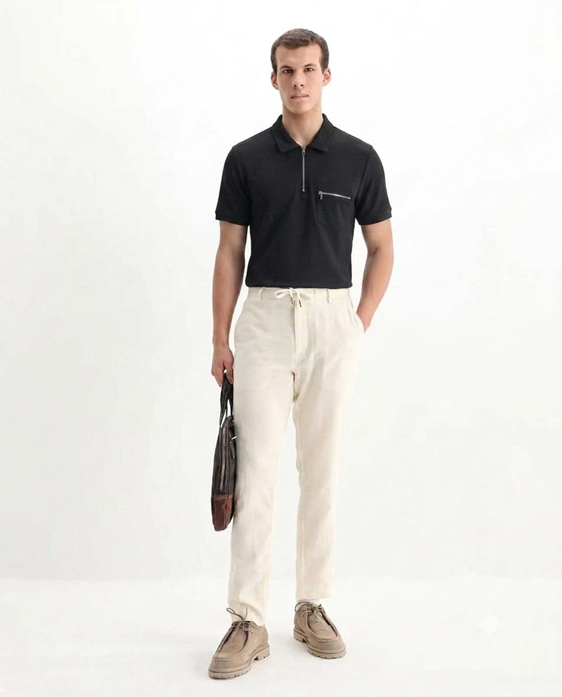 Men’s Premium Textured Half-Zip T-Shirt with Chest Pocket