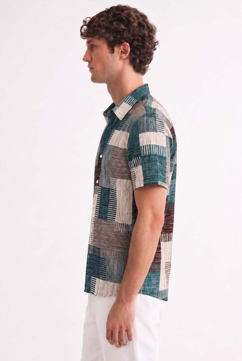 Men's Premium Multicolor Abstract Patchwork Short-Sleeve Casual Shirt