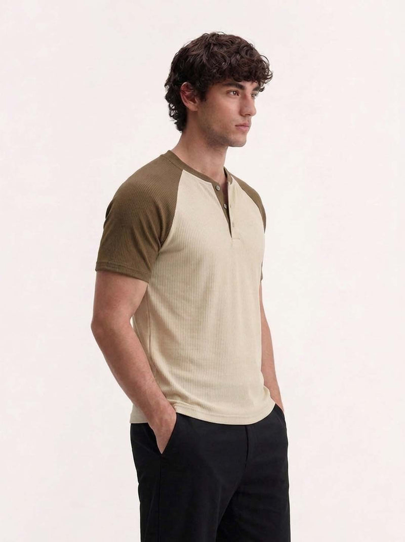 Men's Premium Ribbed Henley Neck Raglan T-Shirt