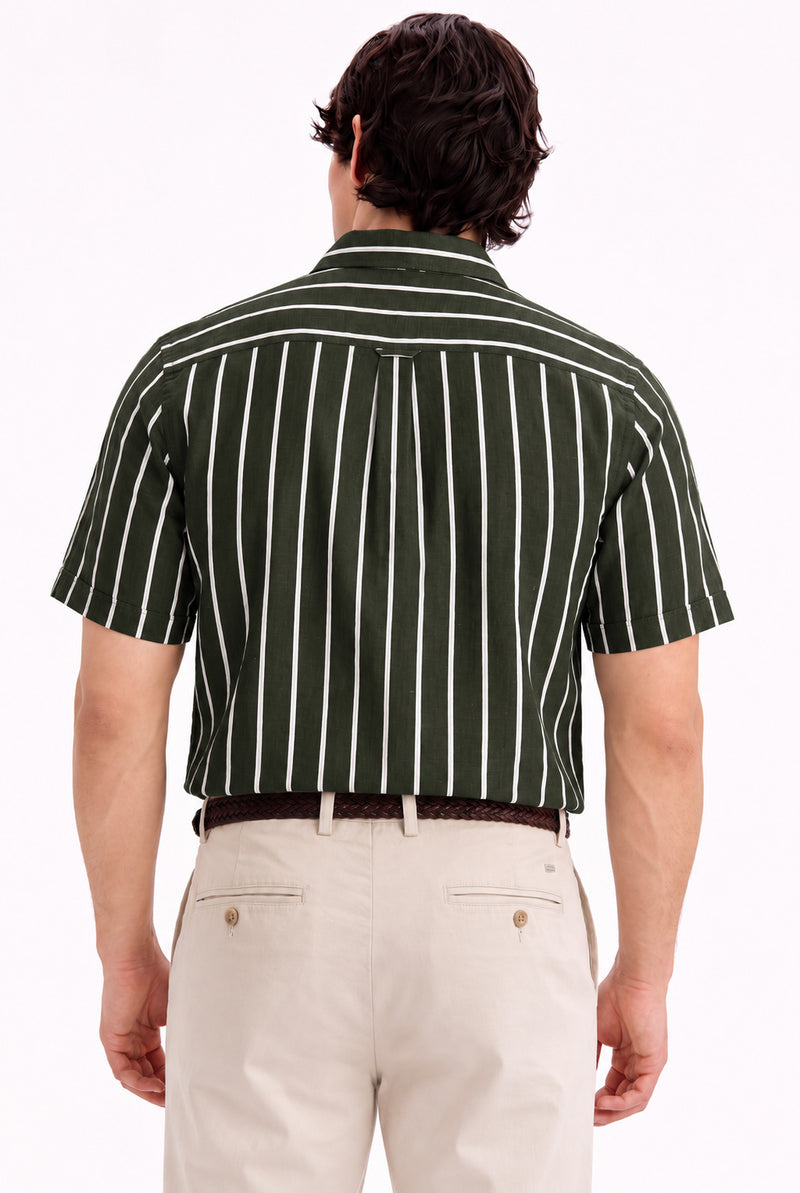 Men's Premium Striped Short-Sleeve Cuban Collar Shirt