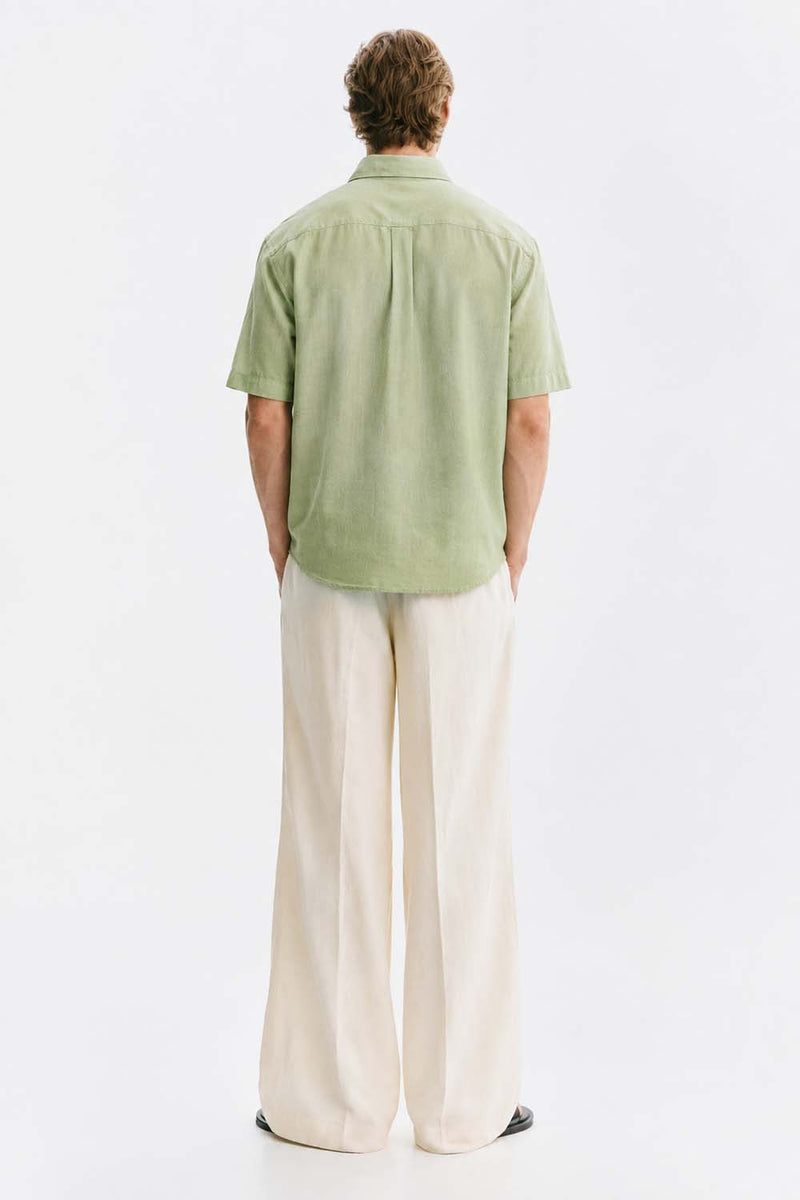 Men’s Linen-Cotton Short Sleeve Button-Down Shirt with Chest Pocket