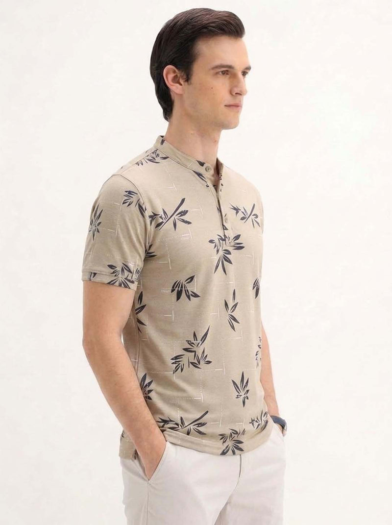 Men's Premium Printed Mandarin Collar Henley T-Shirt