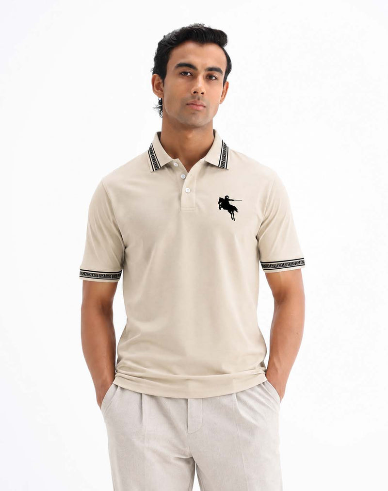 Men’s Premium Cotton Polo Shirt with Contrast Greek Key Collar shirt