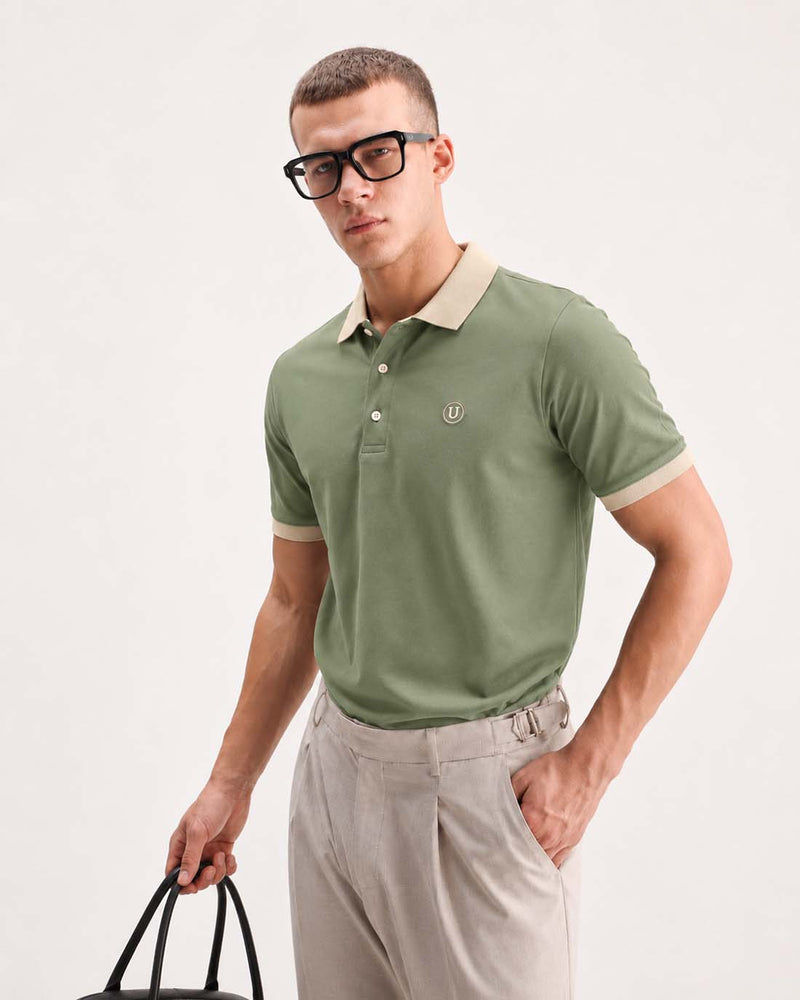 Men’s Premium Cotton Polo with Contrast Grey Collar T-shirt