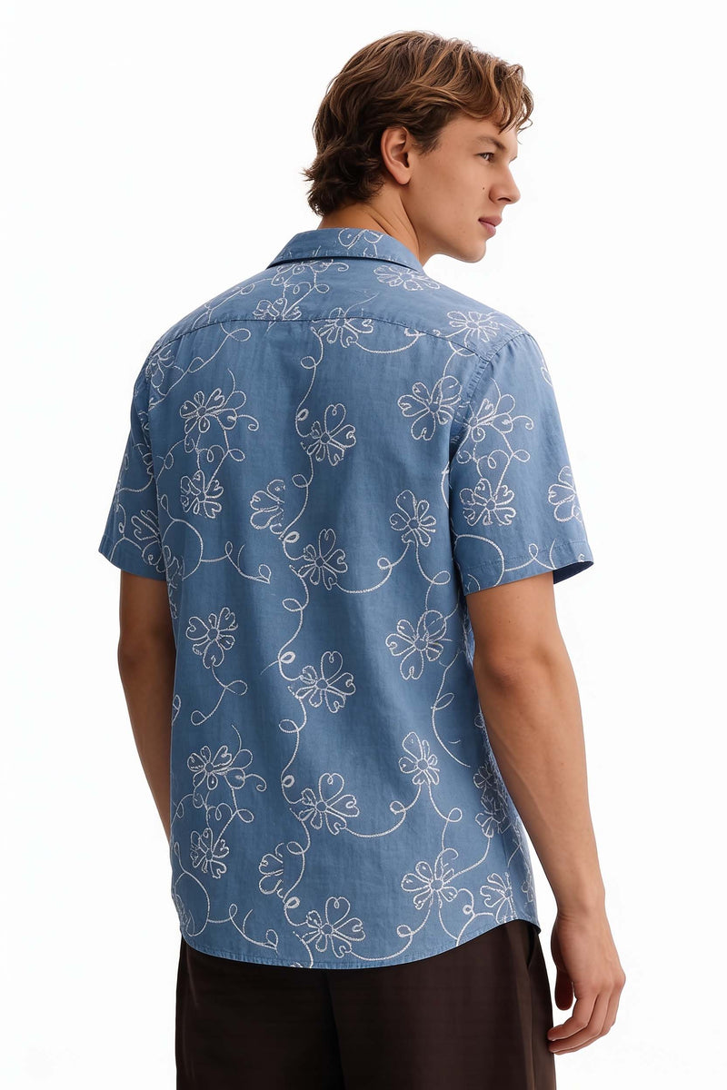 Men's Premium Line-Art Floral Printed Casual Shirt