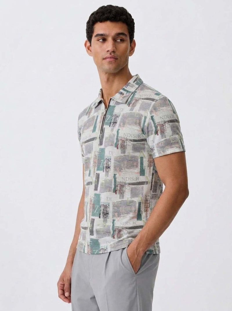 Men's Premium Printed Half-Zip Regular fit T-Shirt