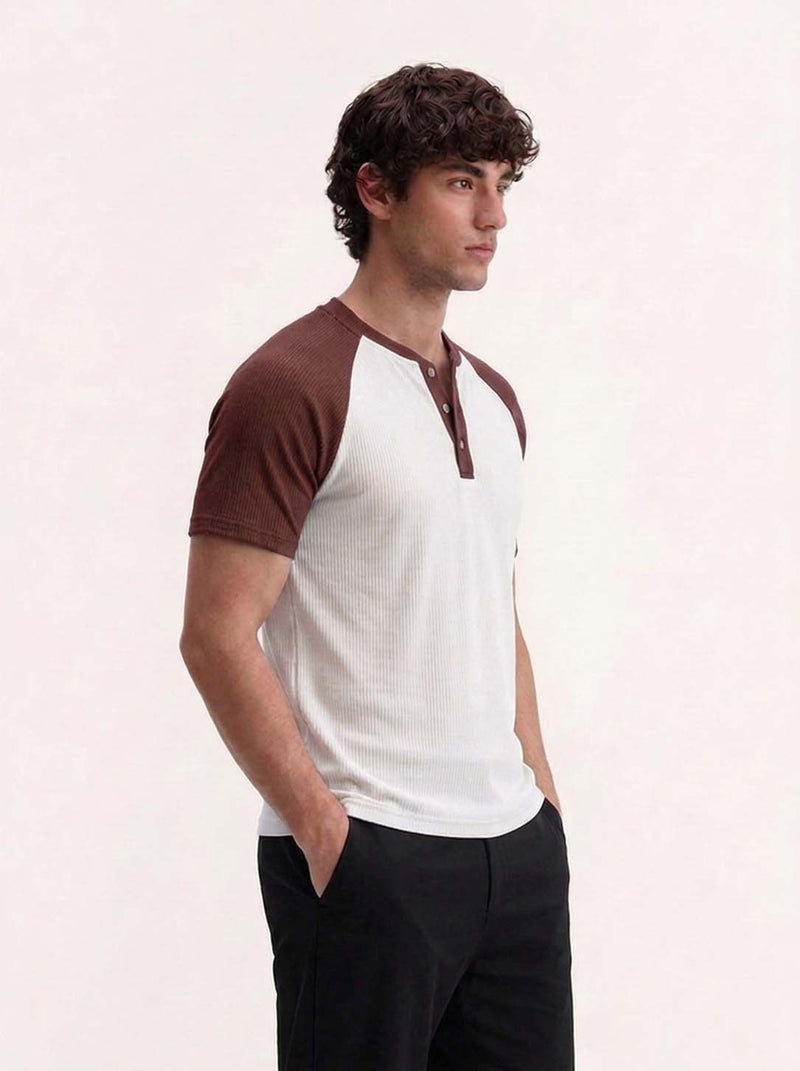 Men's Premium Ribbed Henley Neck Raglan T-Shirt