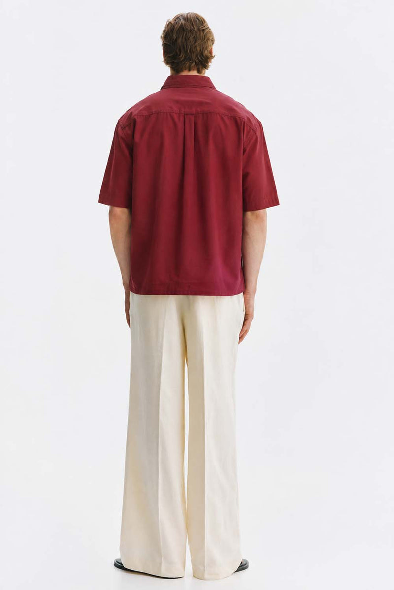 Men’s Linen-Cotton Short Sleeve Button-Down Shirt with Chest Pocket