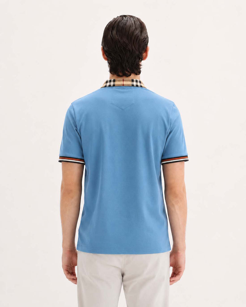 Men’s Premium Cotton Polo Shirt with Contrast Plaid Collar T-shirt