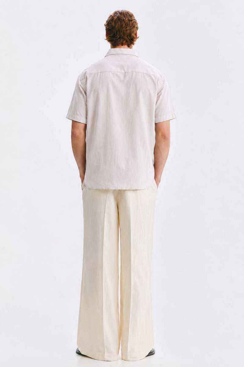 Men’s Linen-Cotton Short Sleeve Button-Down Shirt with Chest Pocket
