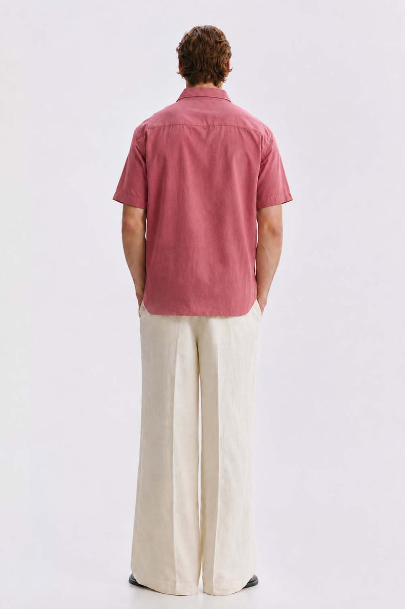 Men’s Linen-Cotton Short Sleeve Button-Down Shirt with Chest Pocket