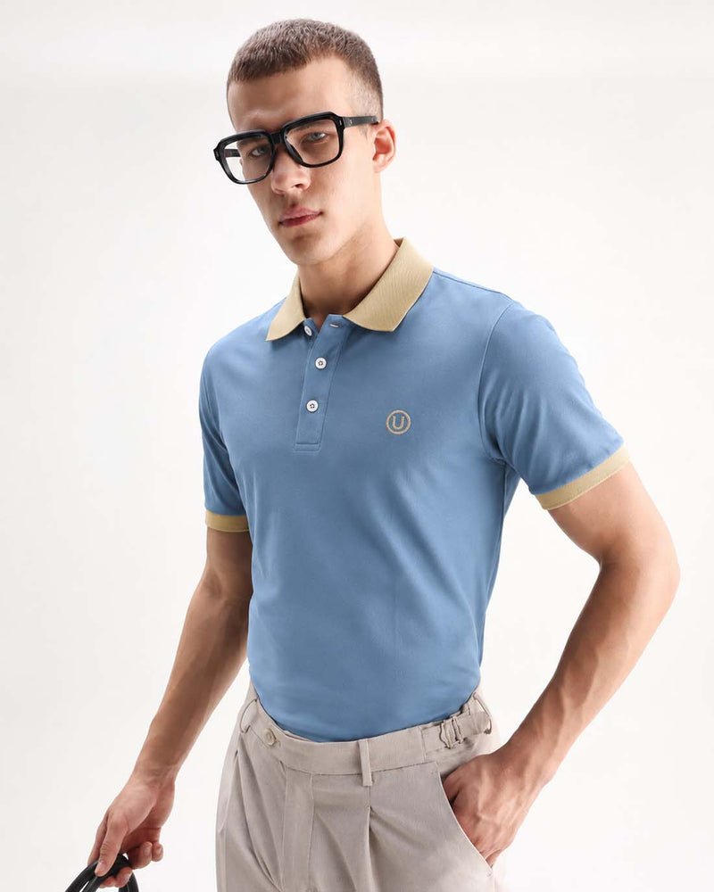 Men’s Premium Cotton Polo with Contrast Grey Collar T-shirt