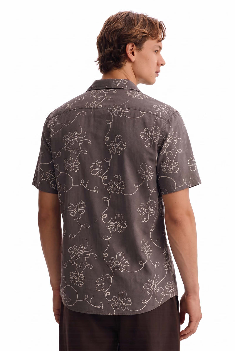 Men's Premium Line-Art Floral Printed Casual Shirt