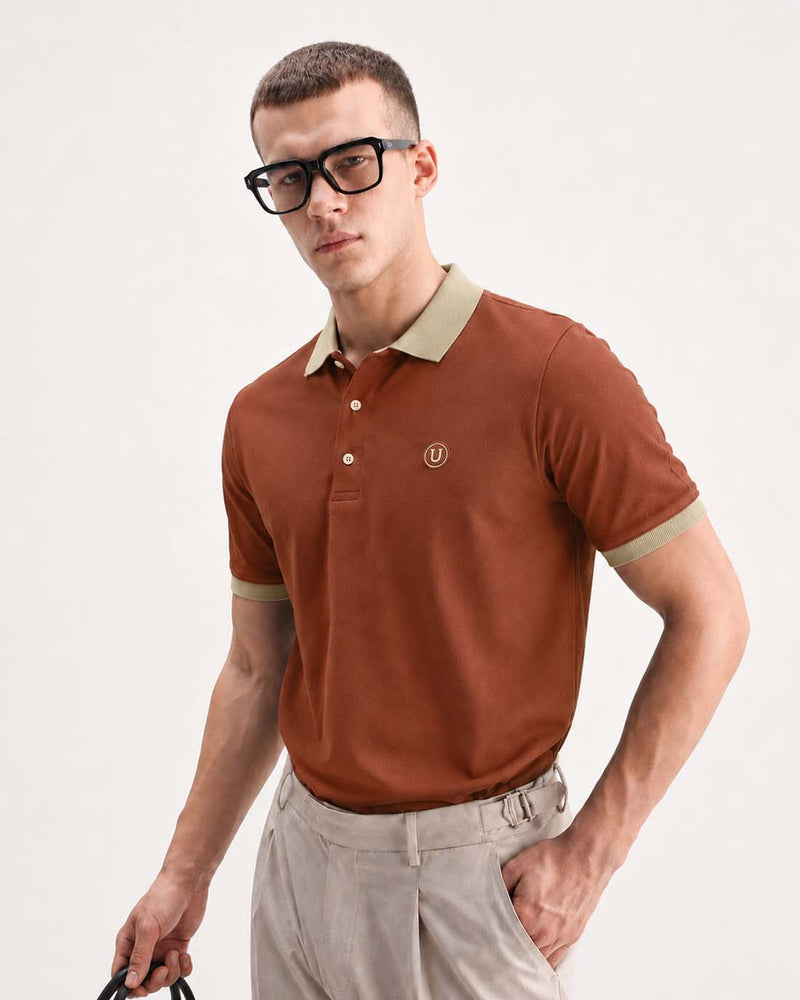 Men’s Premium Cotton Polo with Contrast Grey Collar T-shirt