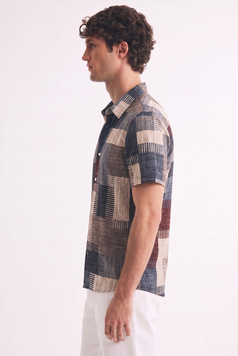 Men's Premium Multicolor Abstract Patchwork Short-Sleeve Casual Shirt
