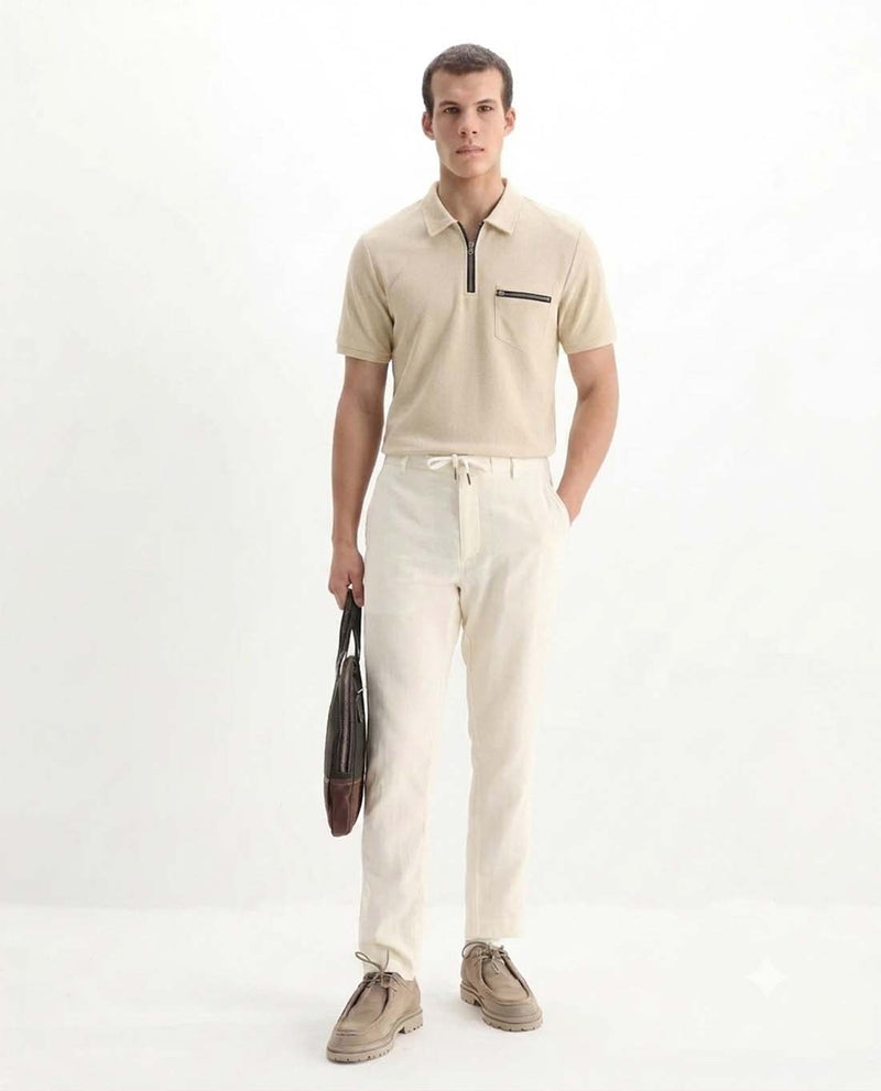 Men’s Premium Textured Half-Zip T-Shirt with Chest Pocket