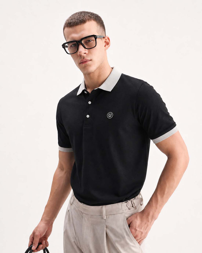 Men’s Premium Cotton Polo with Contrast Grey Collar T-shirt