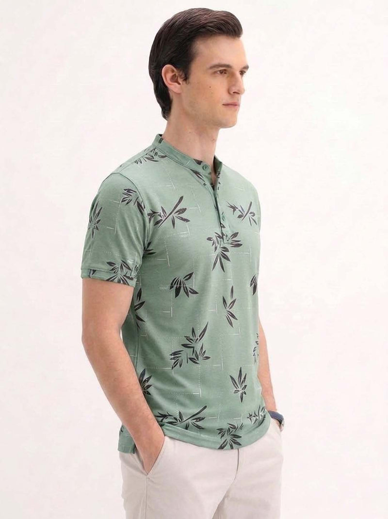Men's Premium Printed Mandarin Collar Henley T-Shirt