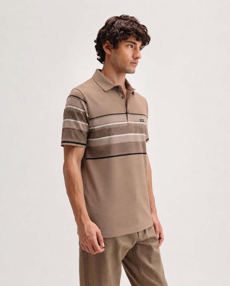 Men’s Premium Textured Polo with Striped Panel Design T-shirt