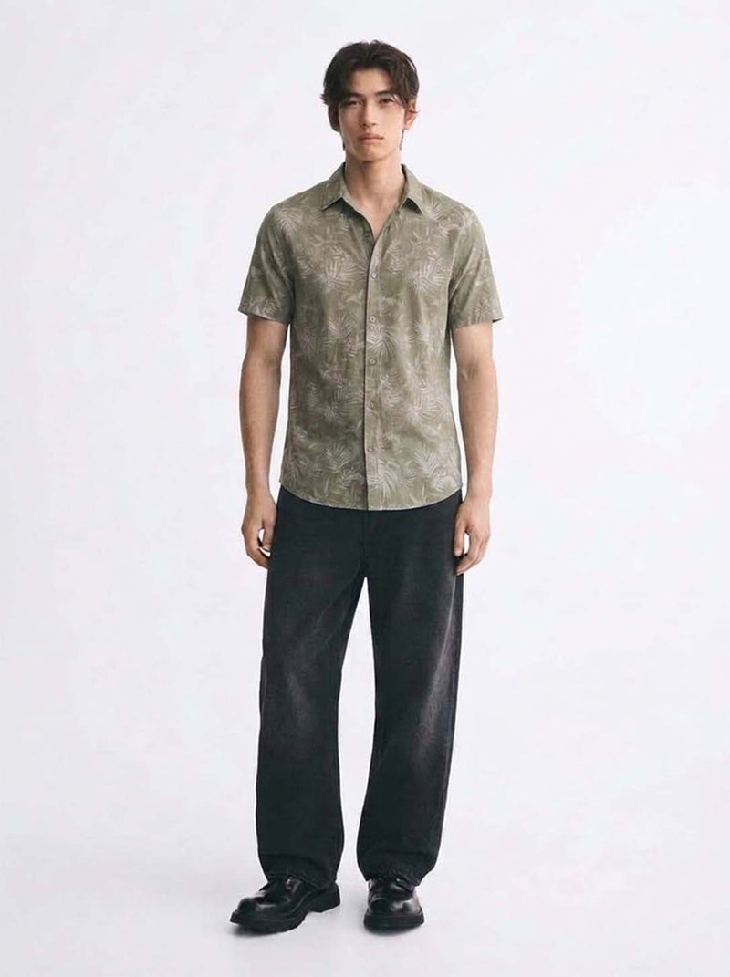 Men's Premium Leaf Printed Cuban Collar Shirt