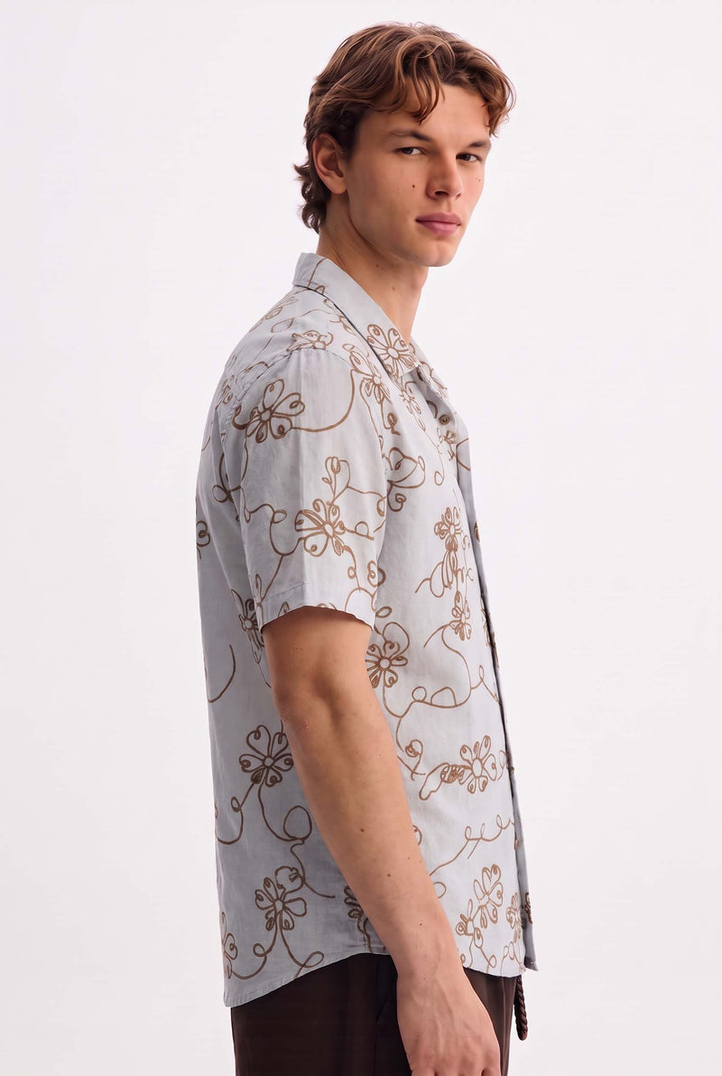 Men's Premium Line-Art Floral Printed Casual Shirt