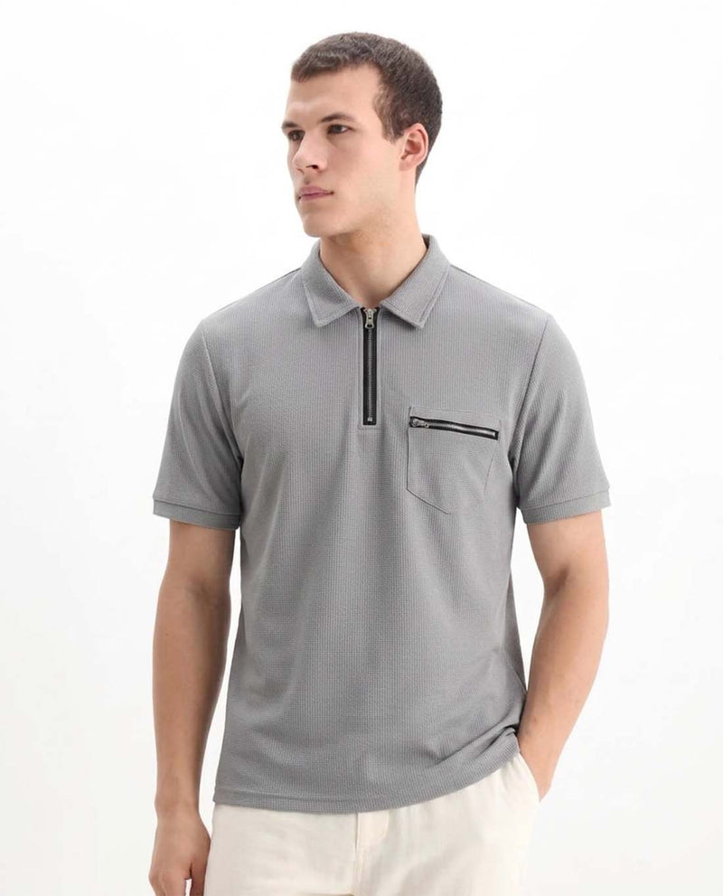 Men’s Premium Textured Half-Zip T-Shirt with Chest Pocket