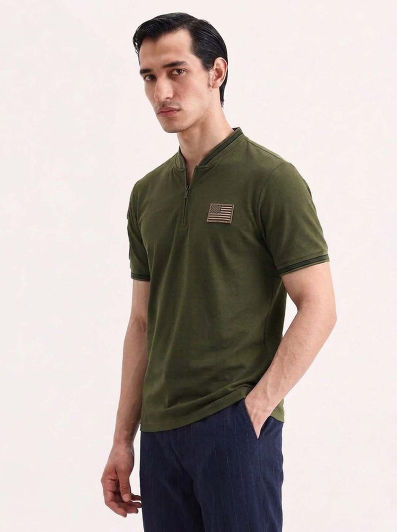 Men’s Premium Half-Zip Mandarin Collar Polo T-Shirt