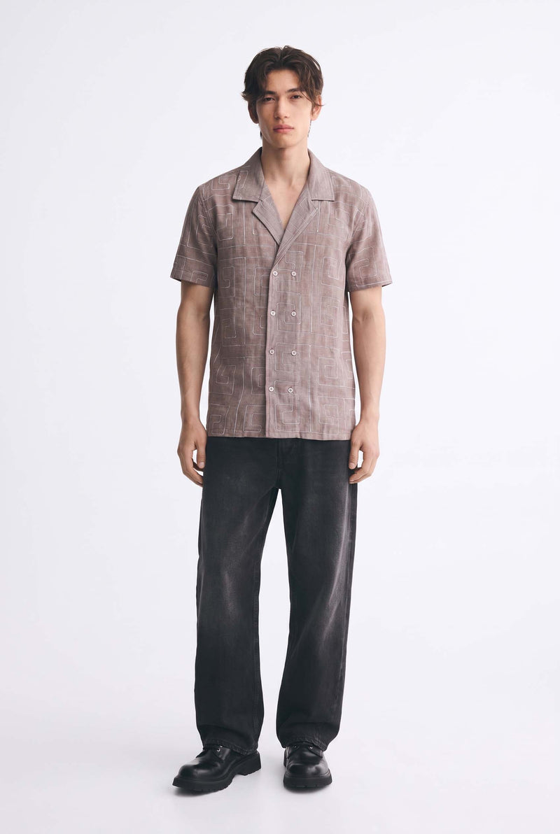 Men's Premium Double-Breasted Printed Cuban Collar Shirt