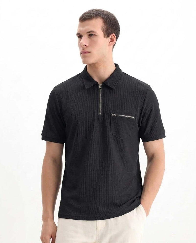 Men’s Premium Textured Half-Zip T-Shirt with Chest Pocket