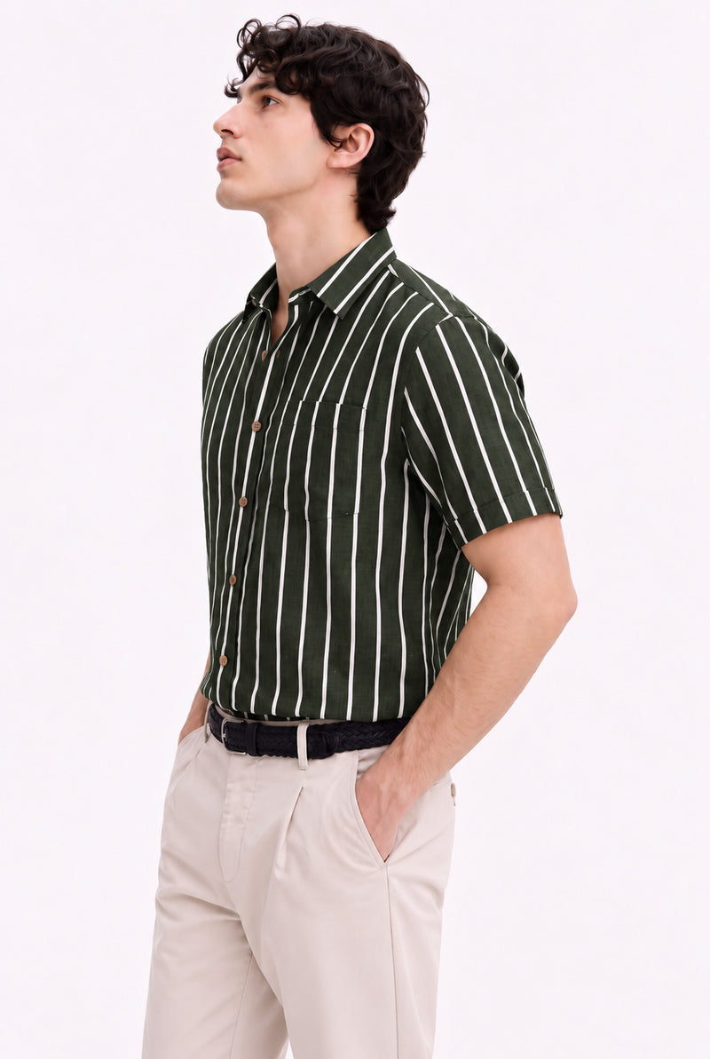 Men's Premium Striped Short-Sleeve Cuban Collar Shirt