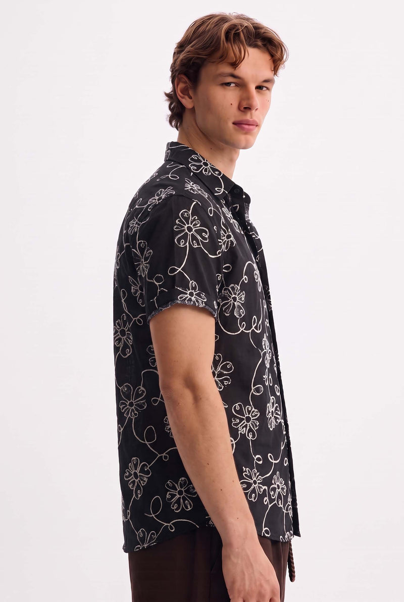 Men's Premium Line-Art Floral Printed Casual Shirt