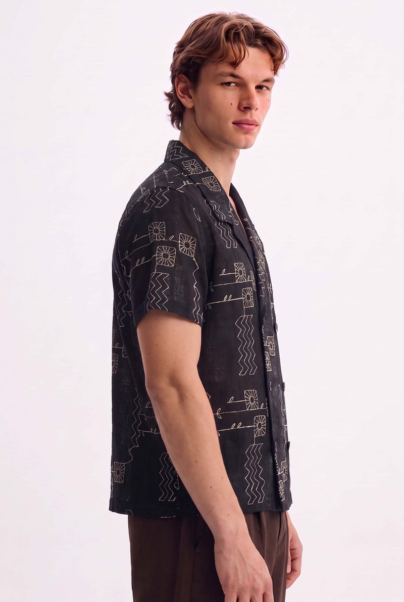 Men's Premium Double-Breasted Printed Cuban Collar Shirt