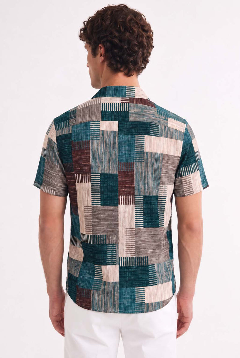 Men's Premium Multicolor Abstract Patchwork Short-Sleeve Casual Shirt