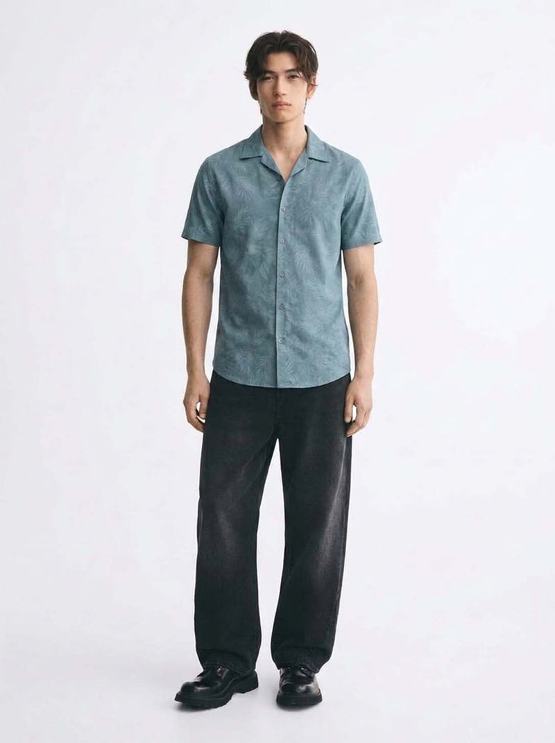 Men's Premium Leaf Printed Cuban Collar Shirt